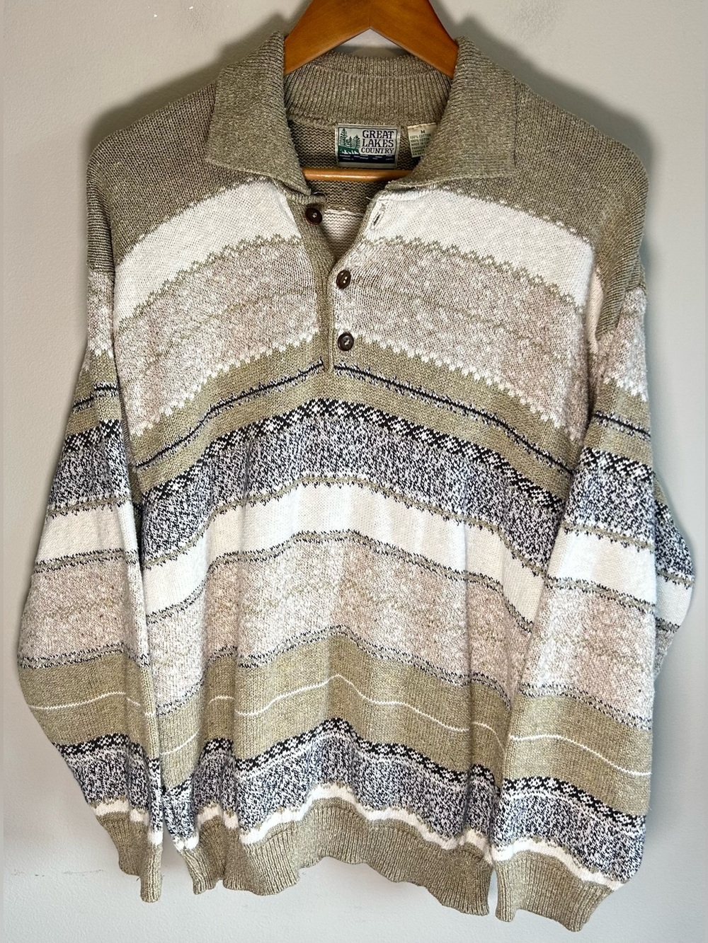 Vintage 90s Great Lakes Country Sweater M Multicolor Stripes Abstract Collared